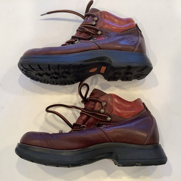 Timberland Waterproof Hiking Boots Womens 7.5 M Burgundy Leather Round Ankle Top - Picture 6 of 10